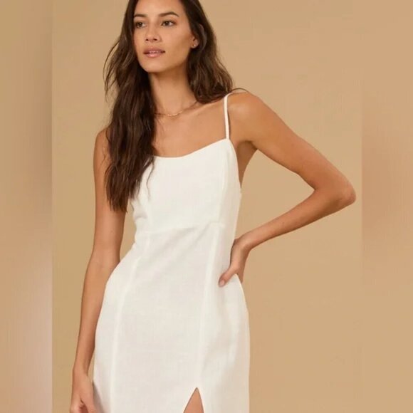 NWT Altar'd State Sadie Linen Beige Midi Dress - Picture 4 of 5